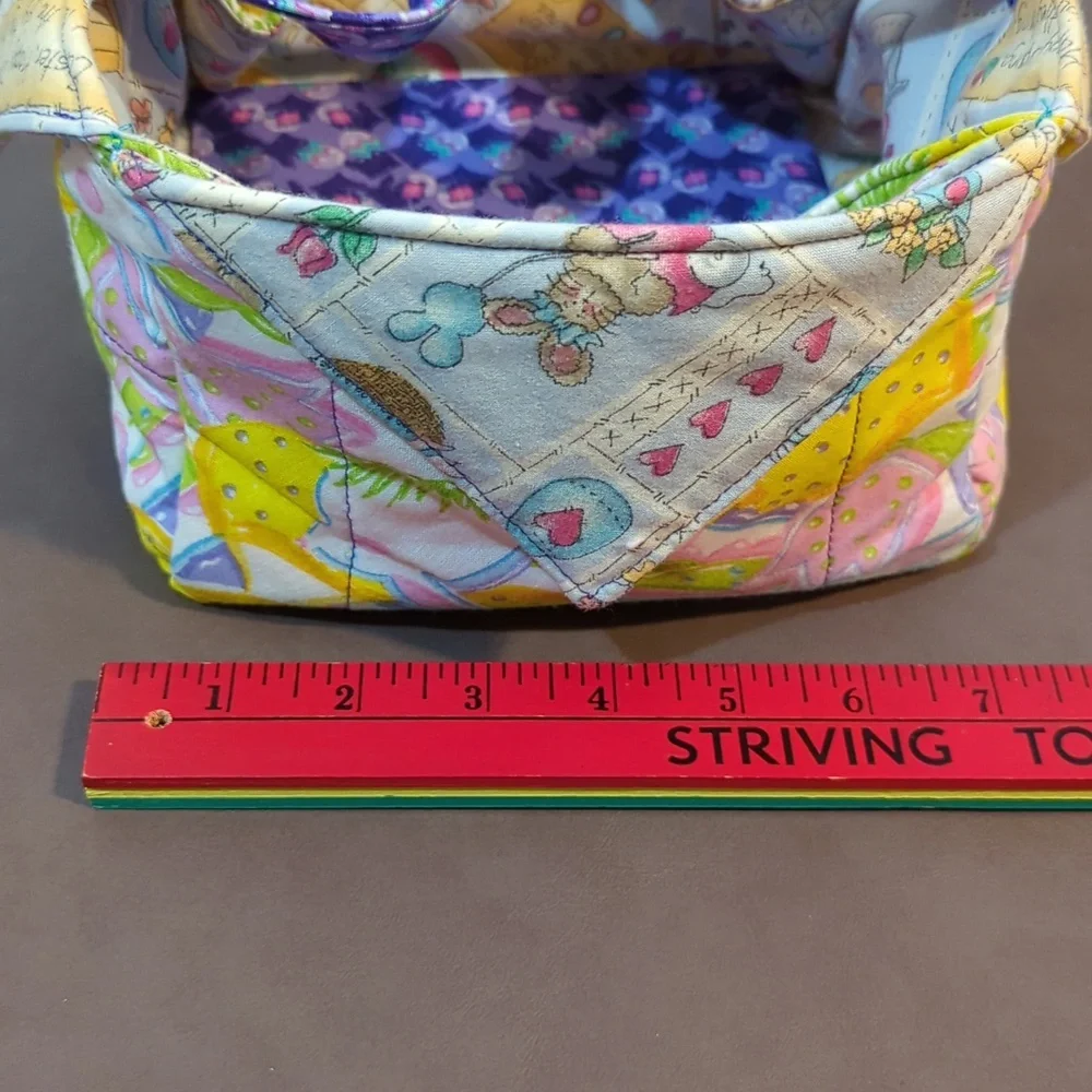 Spring Basket Fabric Handled Handmade Theme of Bunnies Hearts Color Eggs